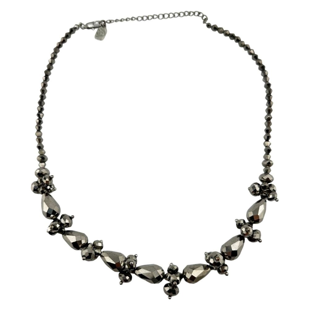 You & I Faceted Gray Glass Mirror Effect Beaded Chacha 20" Fasion Necklace